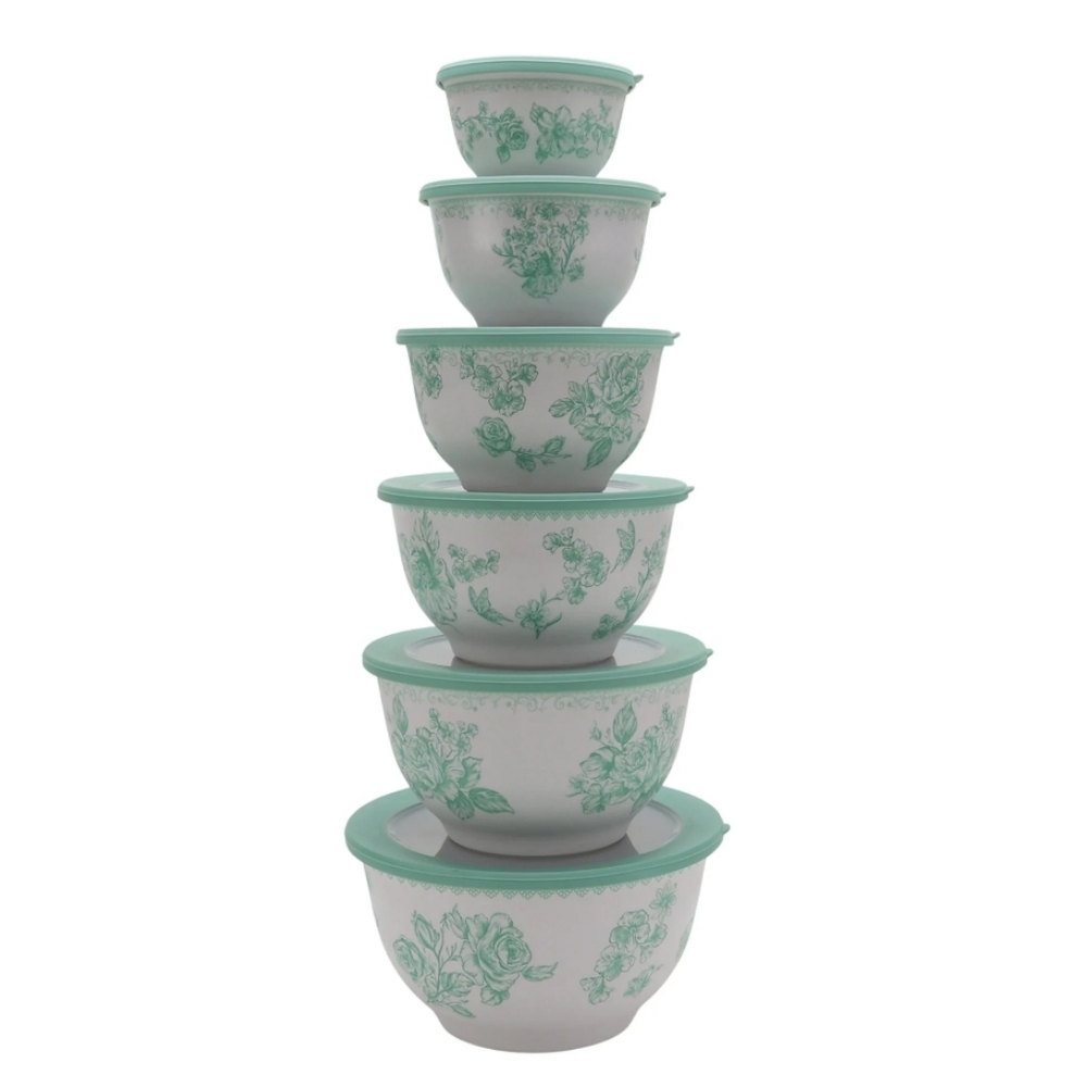 ❤️ Pioneer Woman Agatha Bamboo Melamine Green Floral Mixing Bowl Set wit…
